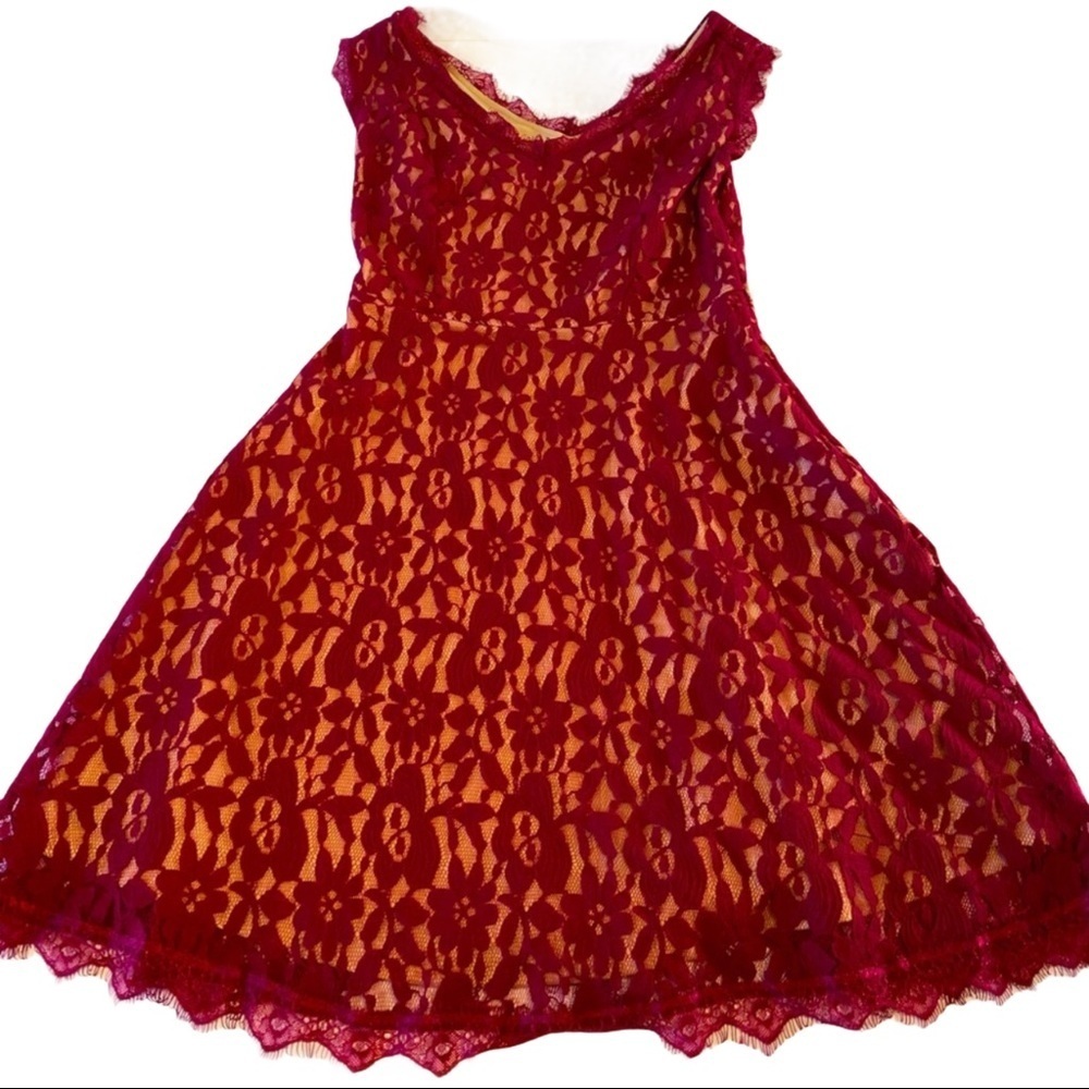 Altar’d State Tank Lace Overlay Wine Floral Lined Mini Dress Women Sz XS